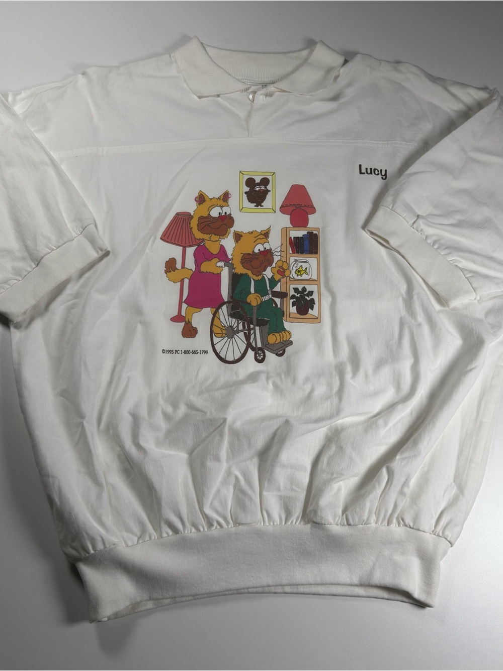 Vintage 1995 “Lucy” Nurse Button Up Short Sleeve Collared Sweatshirt Size Large